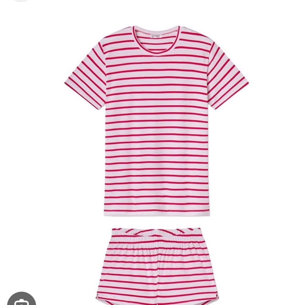 Lake Pajamas Pima Crew Shorts Set in Classic Red Stripe
